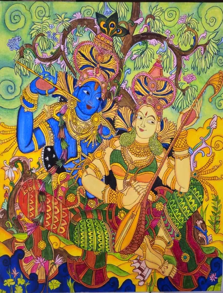 Divine Dance: Krishna & Radha in Enchanted Grove
