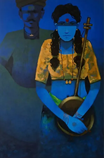 Blue Divinity: Sacred Musician in Yellow
