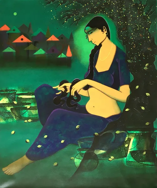 Luminescent Reverie: Girl in the Glowing Garden