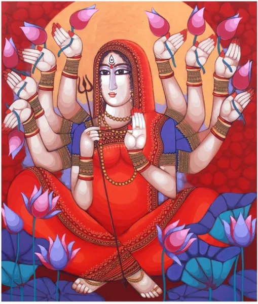 Divine Shakti: Ten-Armed Goddess in Lotus Bloom