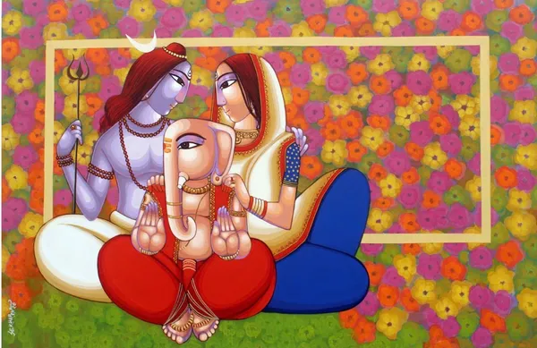 Divine Embrace: Shiva, Parvati & Ganesha
