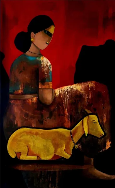 Golden Companion: Woman with Dachshund
