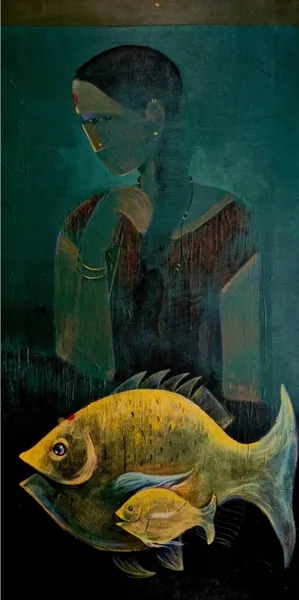 Woman with Golden Fish: A Mystical Portrait