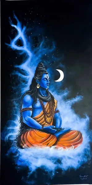 Cosmic Meditation: Lord Shiva in Blue Ethereal Light