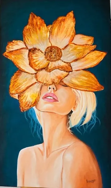 Golden Bloom: Surreal Portrait with Flower Crown