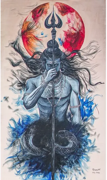 Shiva's Meditation: Cosmic Fire and Blue Serenity