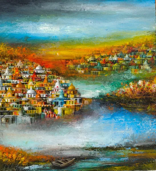 Sacred Riverside: Golden City in Mist