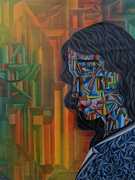 Geometric Soul: Cubist Portrait with Architectural Dreams