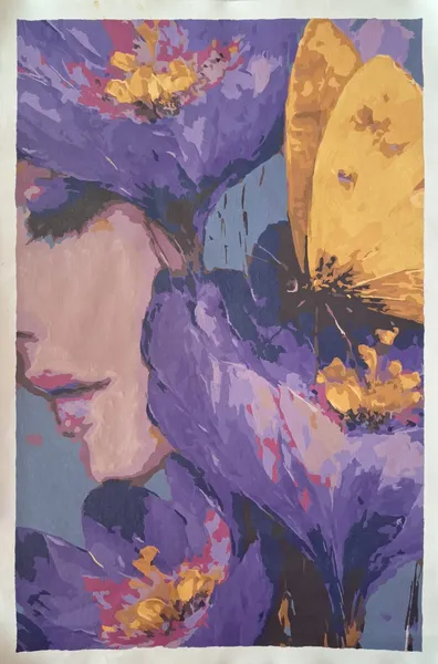 Purple Reverie: Woman in Iris Blooms