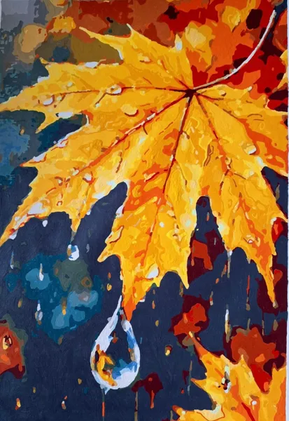 Autumn's Tear: Golden Leaf in Rain