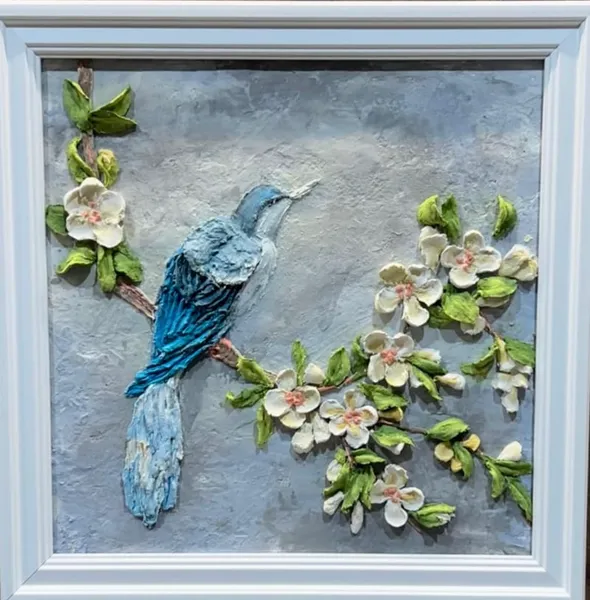 Azure Songbird – Mixed media sculptural art