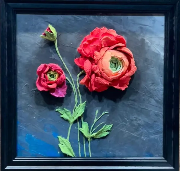 Crimson Blooms – Mixed Media Floral Sculpture