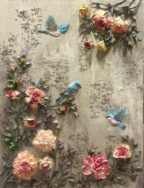 Blossoms in Flight – Mixed Media Floral Relief Sculpture