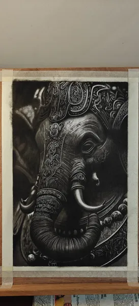 Sacred Elephant – Charcoal Drawing on Paper