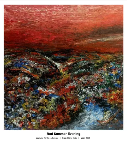 Red Summer Evening – Abstract Acrylic Painting on Canvas