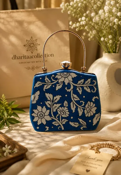 Peacock Garden – Hand-Painted Canvas Clutch