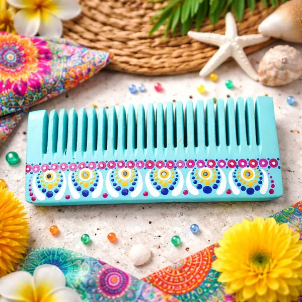 Peacock Mandala – Wood Carved Decorative Comb