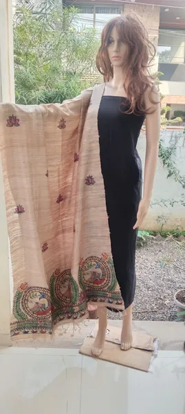 Madhubani Peacock – Hand-Painted Tussar Silk Dupatta